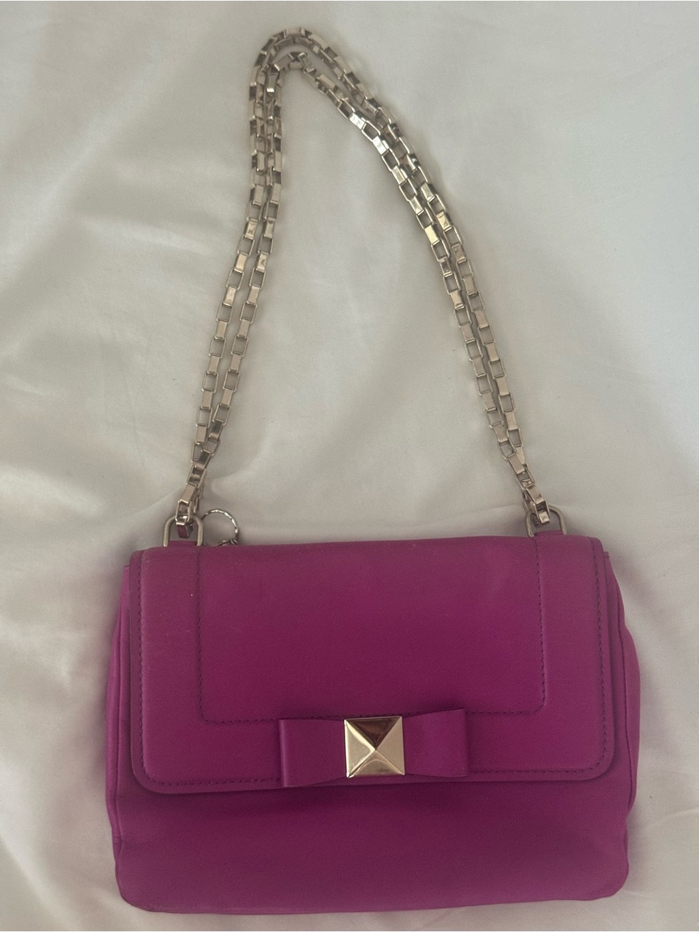 Kate Spade Magenta Chain Shoulder Bag with Bow Accent